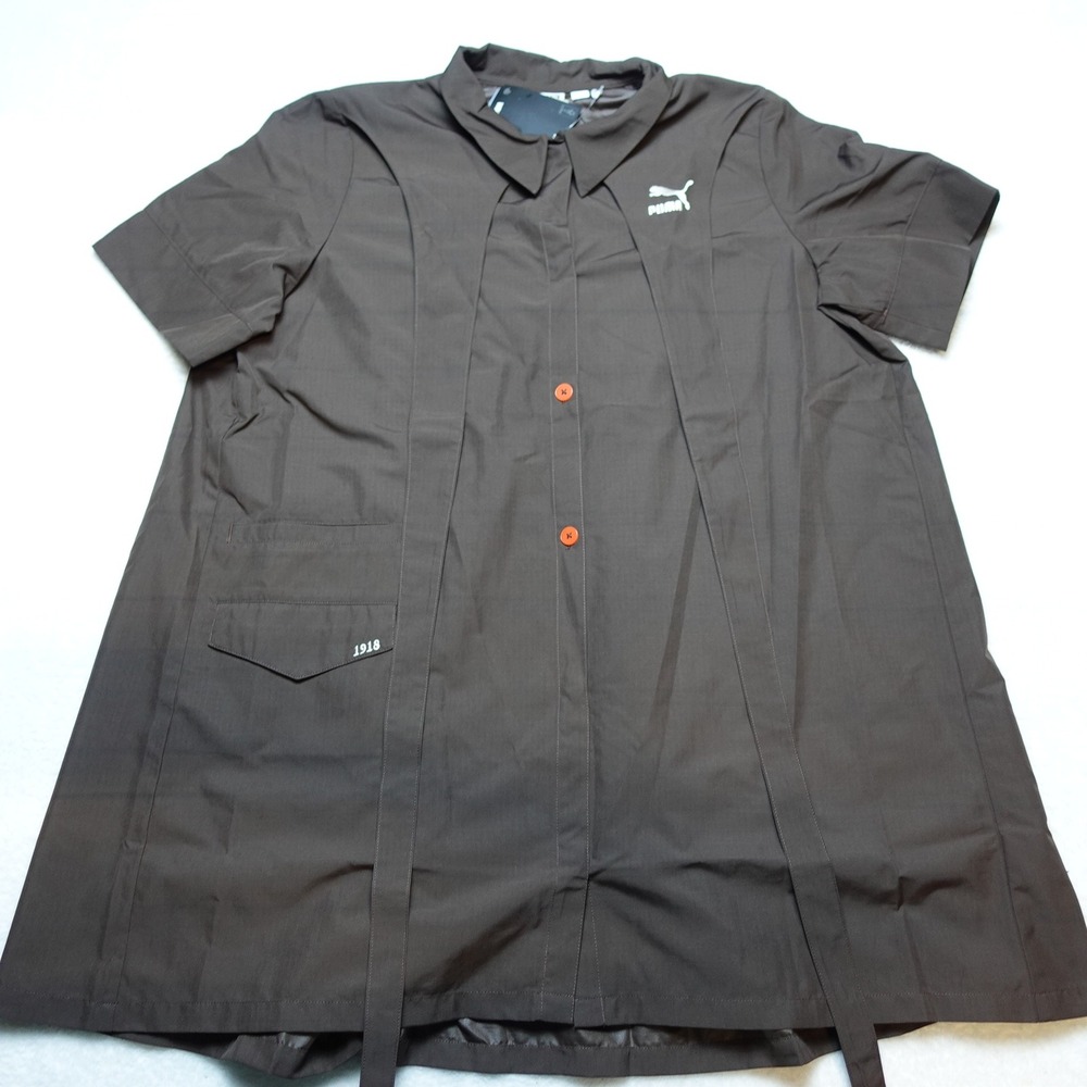 Puma WAL Shirt Dress Womens XL Dark Chocolate Brown Ripstop Button Front New